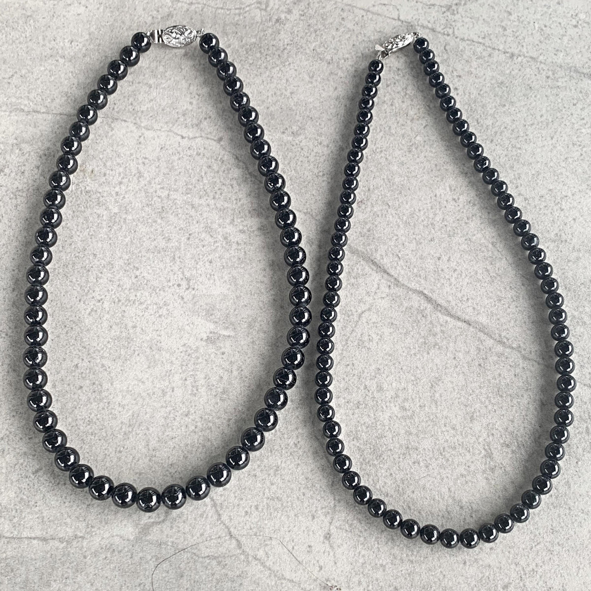 Black Tourmaline Bead Necklace 6mm and 8mm