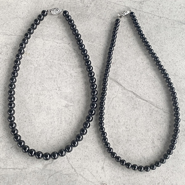 Black Tourmaline Bead Necklace 6mm and 8mm