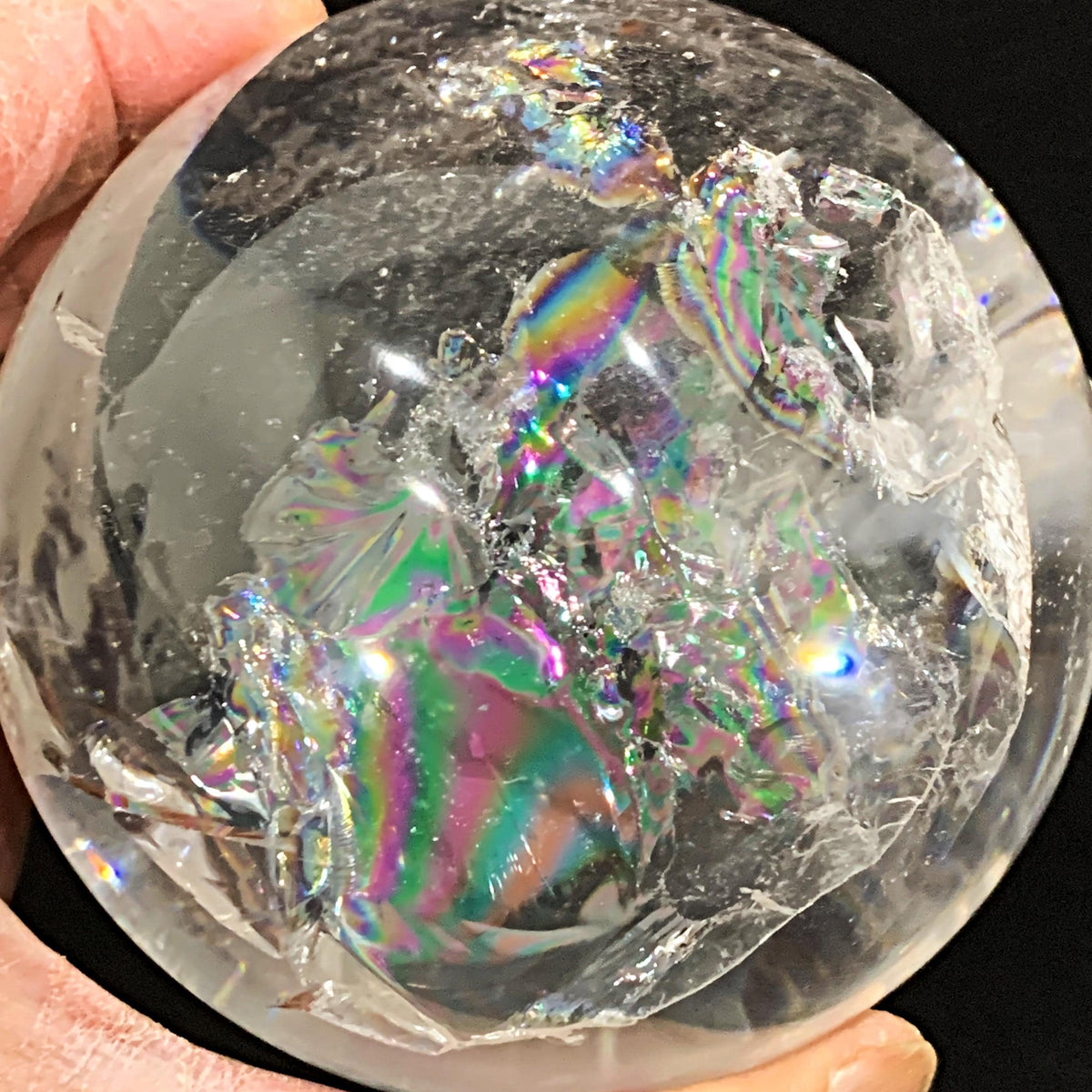 Clear Quartz Sphere with distinct rainbow flashes