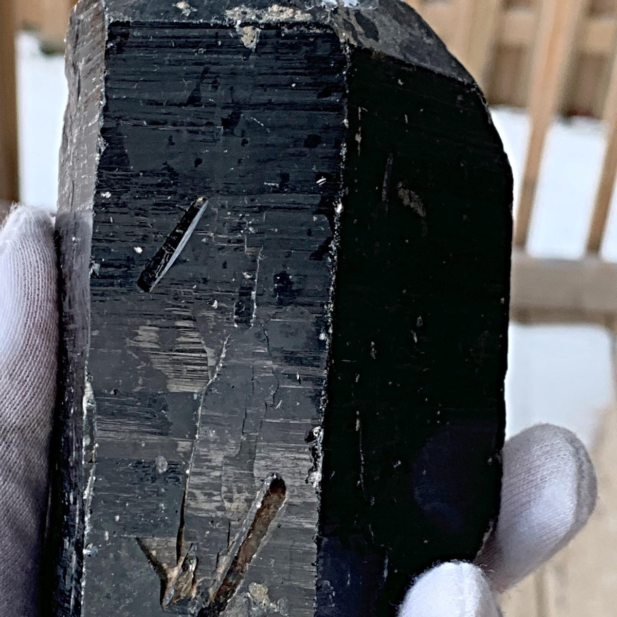 Dark black quartz specimen with Indents and etchings