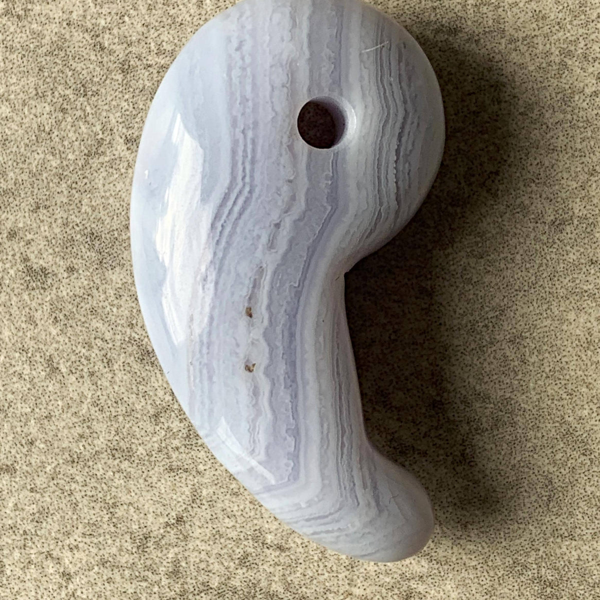 Blue Lace Agate Magatama Japanese Talisman Calm Energy