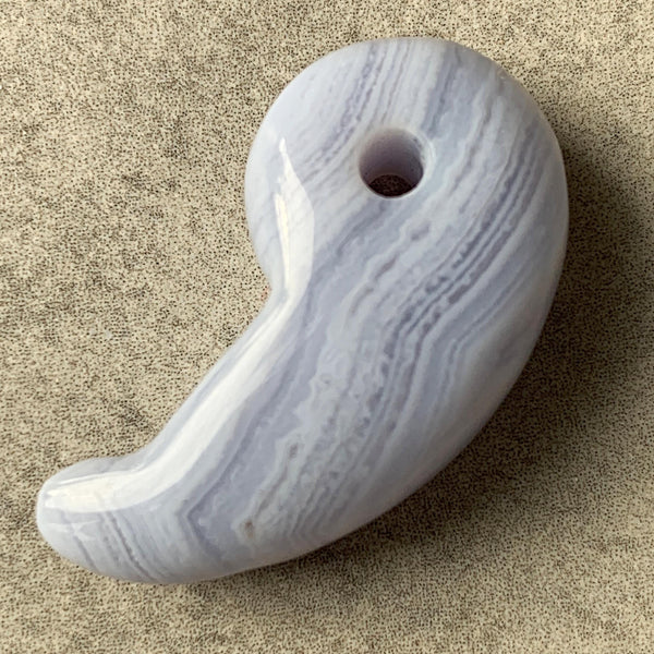 Blue Lace Agate Magatama Japanese Talisman Calm Energy