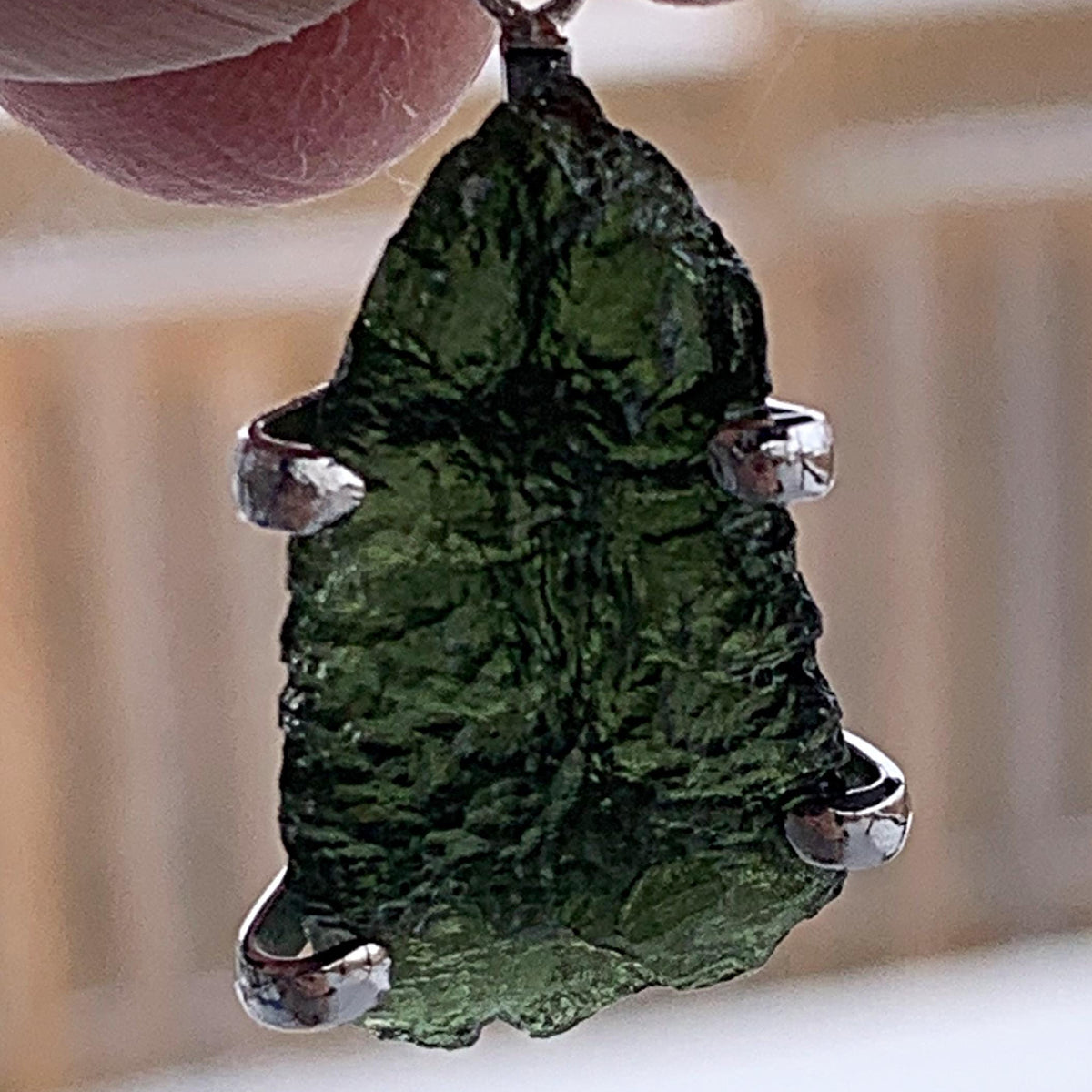 Moldavite Pendant Sterling Silver Authentic Natural