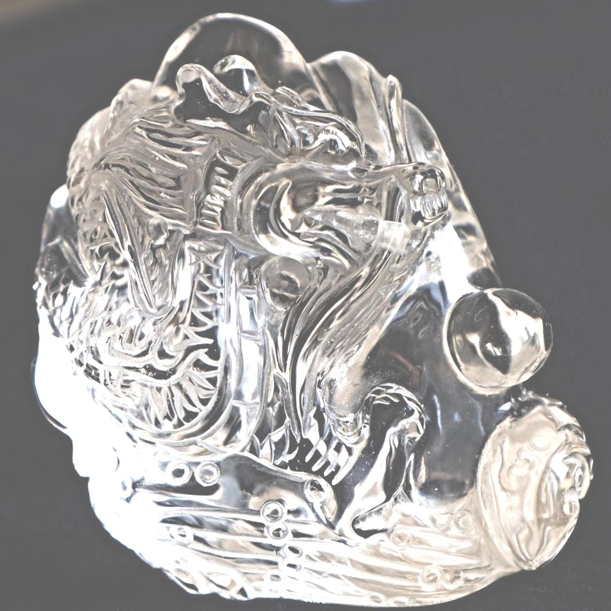 Hand Carved Clear Quartz Dragon: Feng Shui Decor Gift