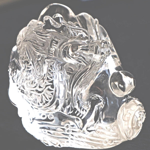 Hand Carved Clear Quartz Dragon: Feng Shui Decor Gift