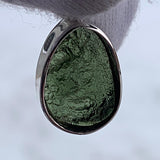 Moldavite teardrop pendant with polished and raw sides