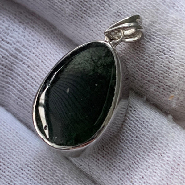 Polished moldavite cabochon teardrop crystal pendant