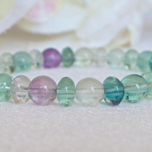Green and purple fluorite rondelle bead bracelet