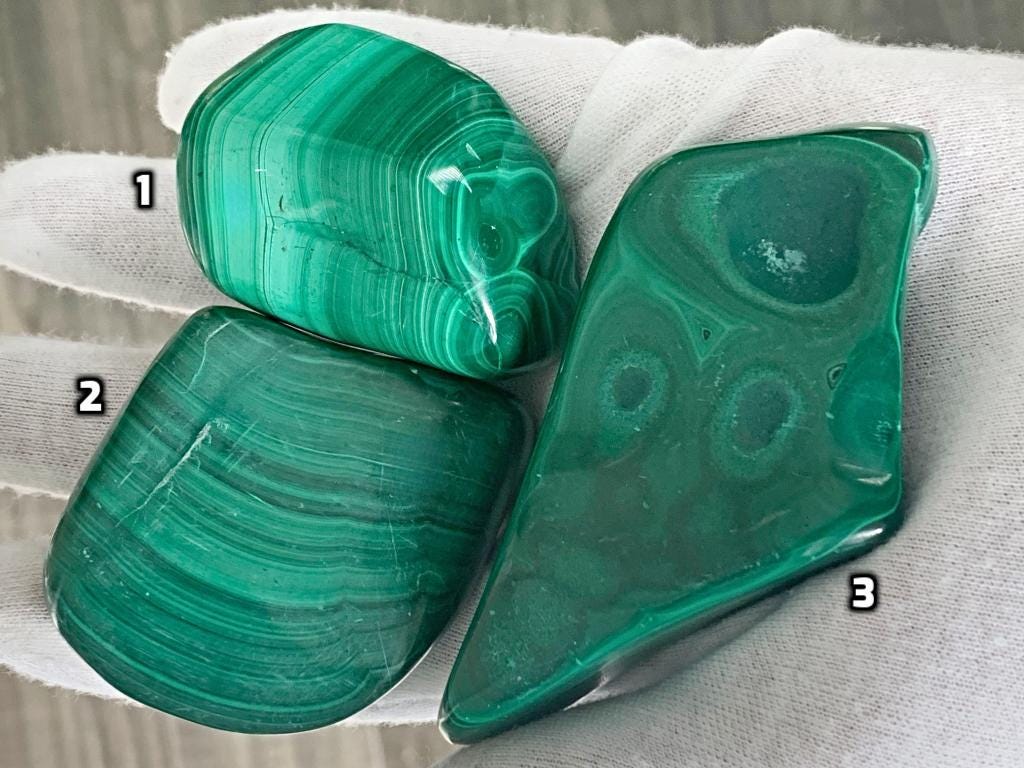 Banded green malachite stone