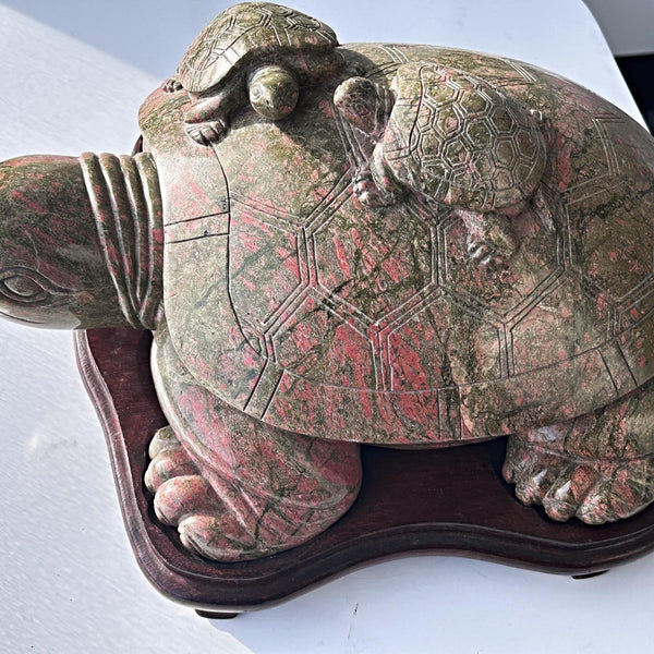 Hand carved large unakite turtle with babies