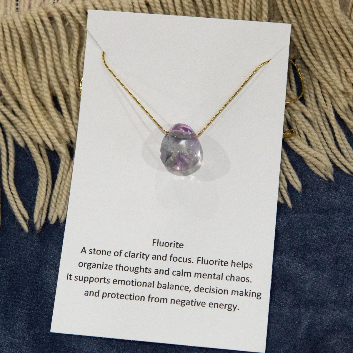 Fluorite Pendant Necklace | Healing Crystal Jewelry with Meaning Card