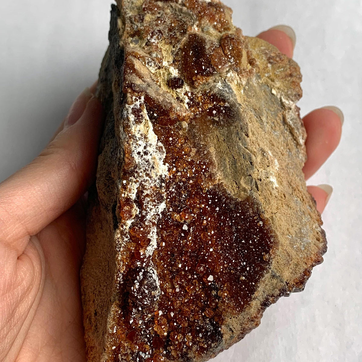 Large garnet cabinet specimen with rich red crystals