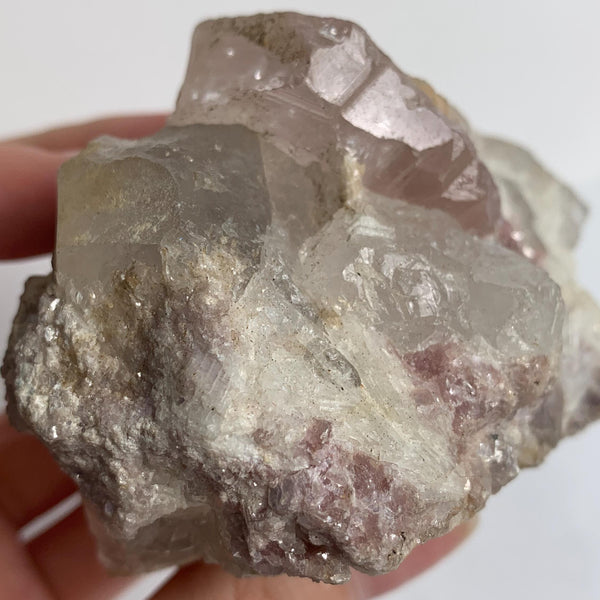 terminated pink beryl morganite with quartz collector piece