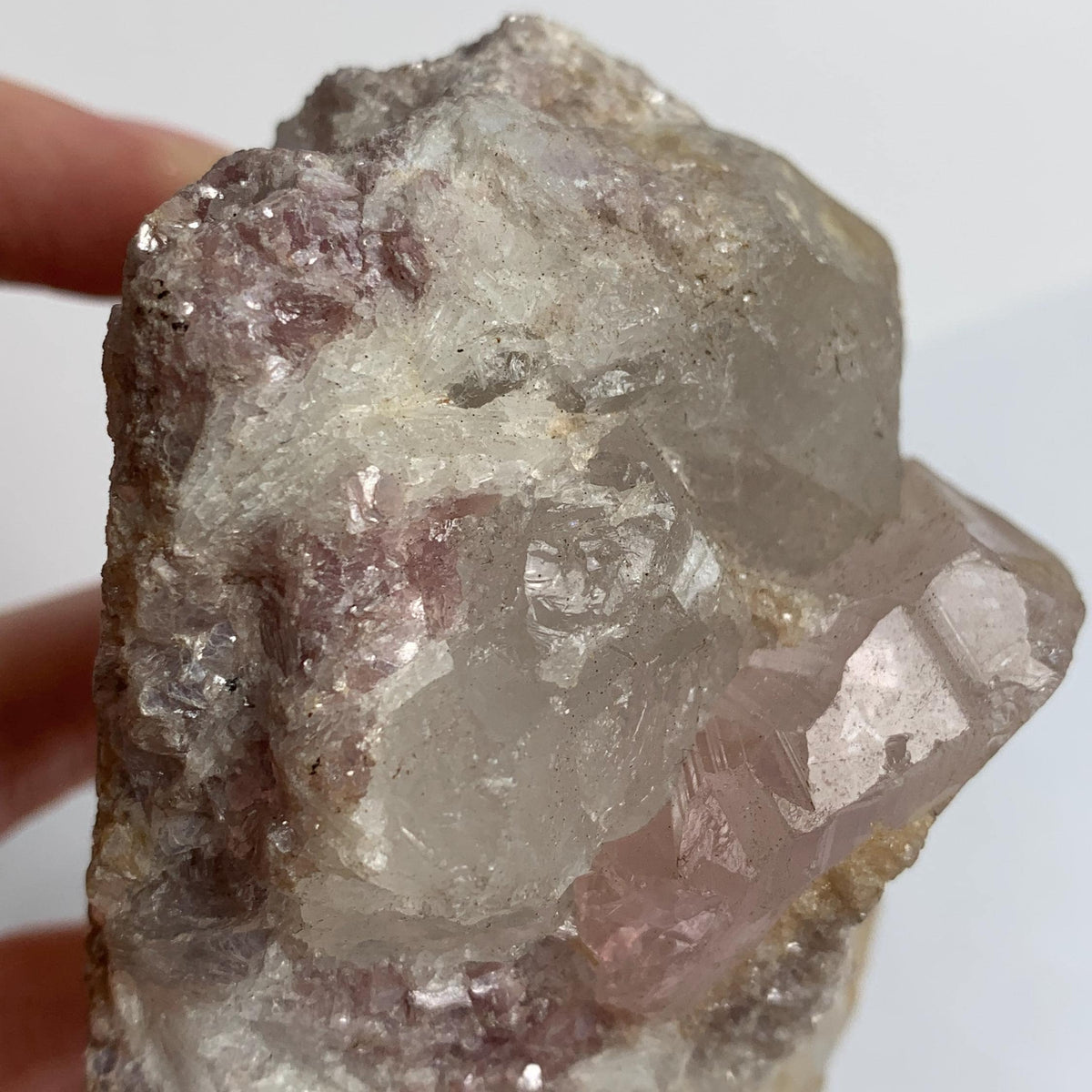 large morganite crystal specimen with quartz natural matrix