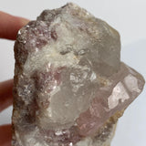 large morganite crystal specimen with quartz natural matrix
