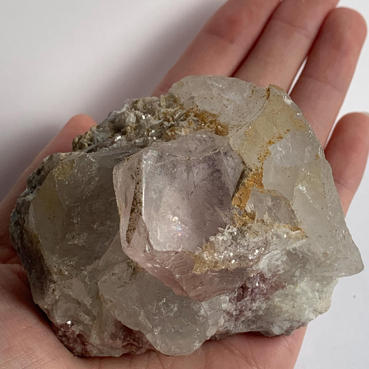 pink morganite with crystal on matrix natural mineral