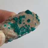 dioptase mineral with crystals on rock