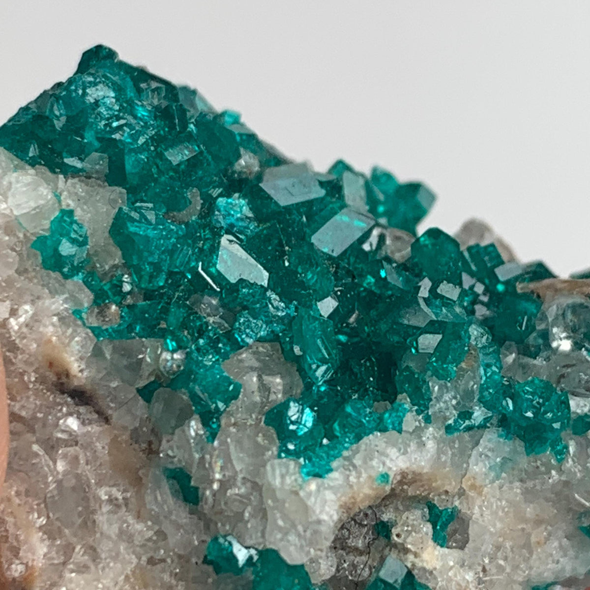 emerald green dioptase cluster on matrix specimen