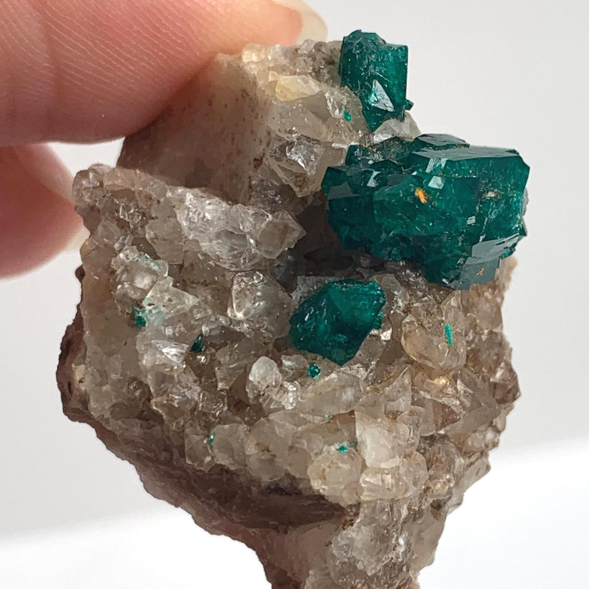 three crystal dioptase specimen tsumeb mine namibia