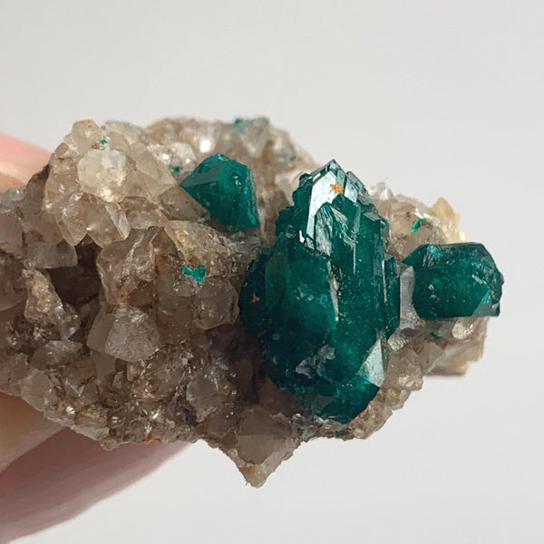 dioptase with large central crystal and two smaller