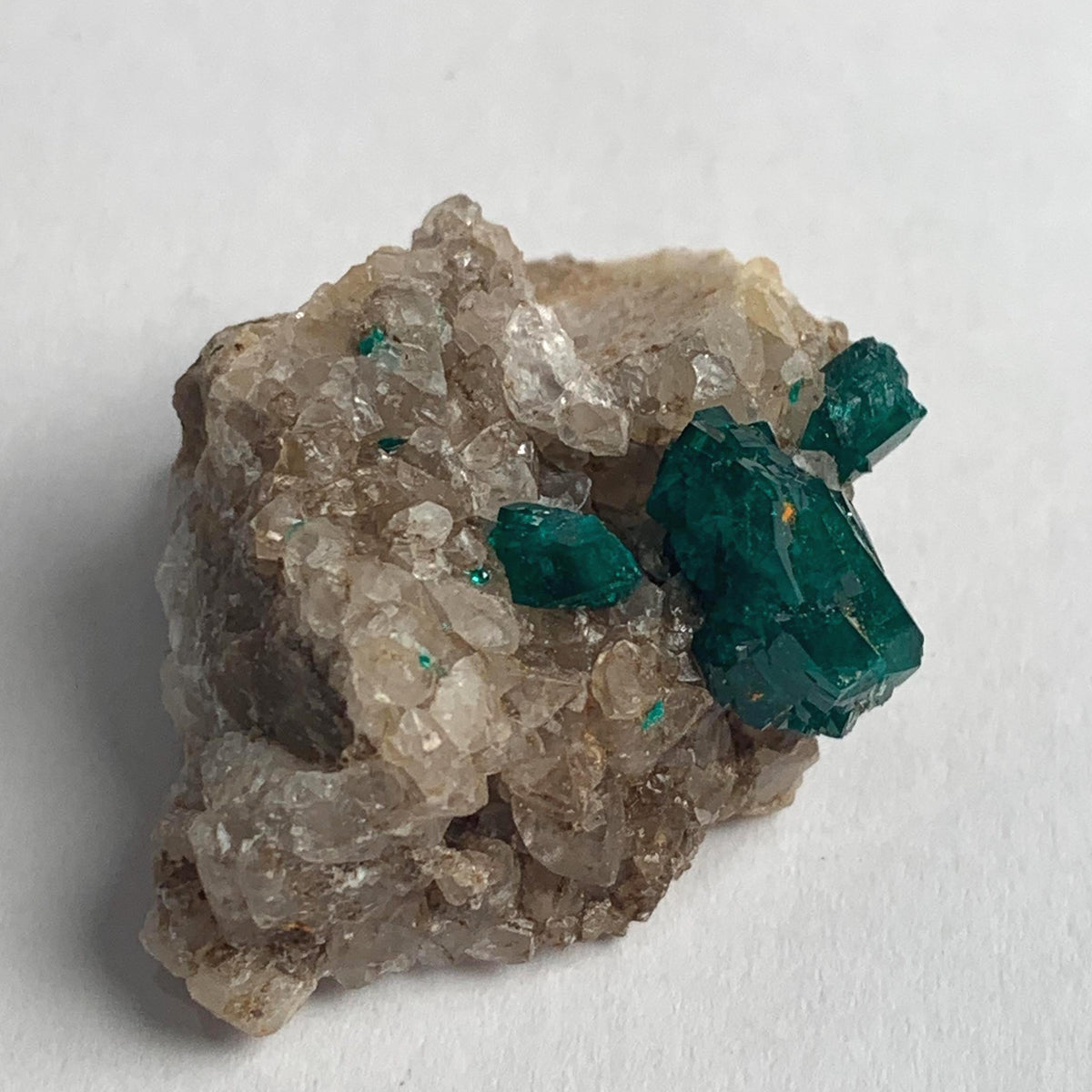 vivid green dioptase crystal group namibia