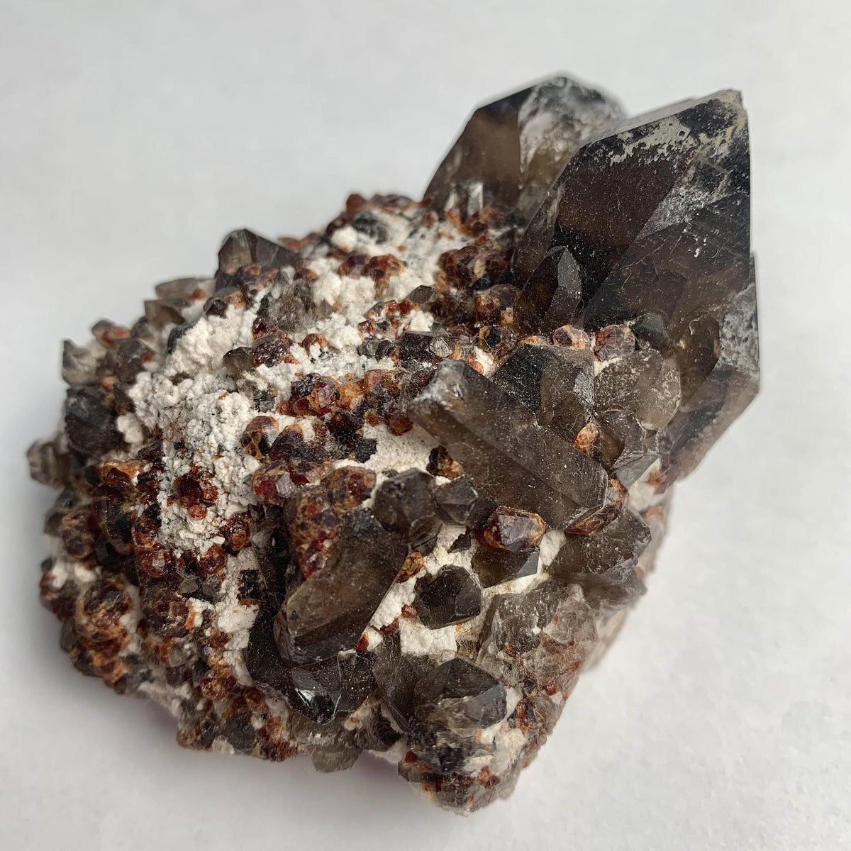 Garnet with smoky quartz on matrix Pakistan mineral specimen