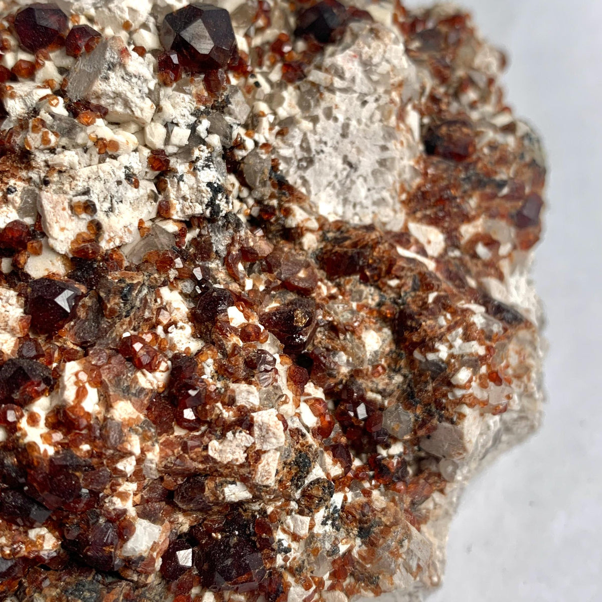 Large garnet mineral specimen close-up crystals