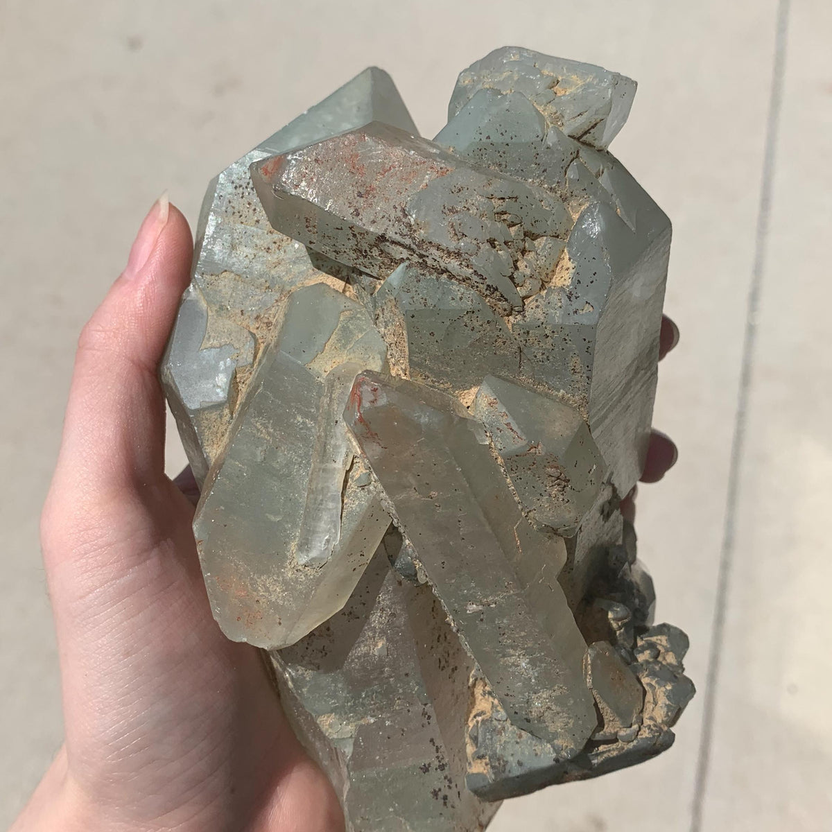 natural quartz cluster with chlorite mineral