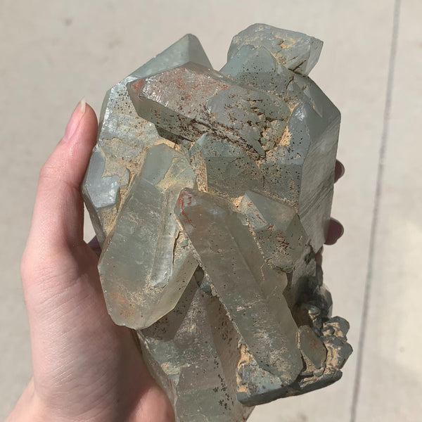natural quartz cluster with chlorite mineral