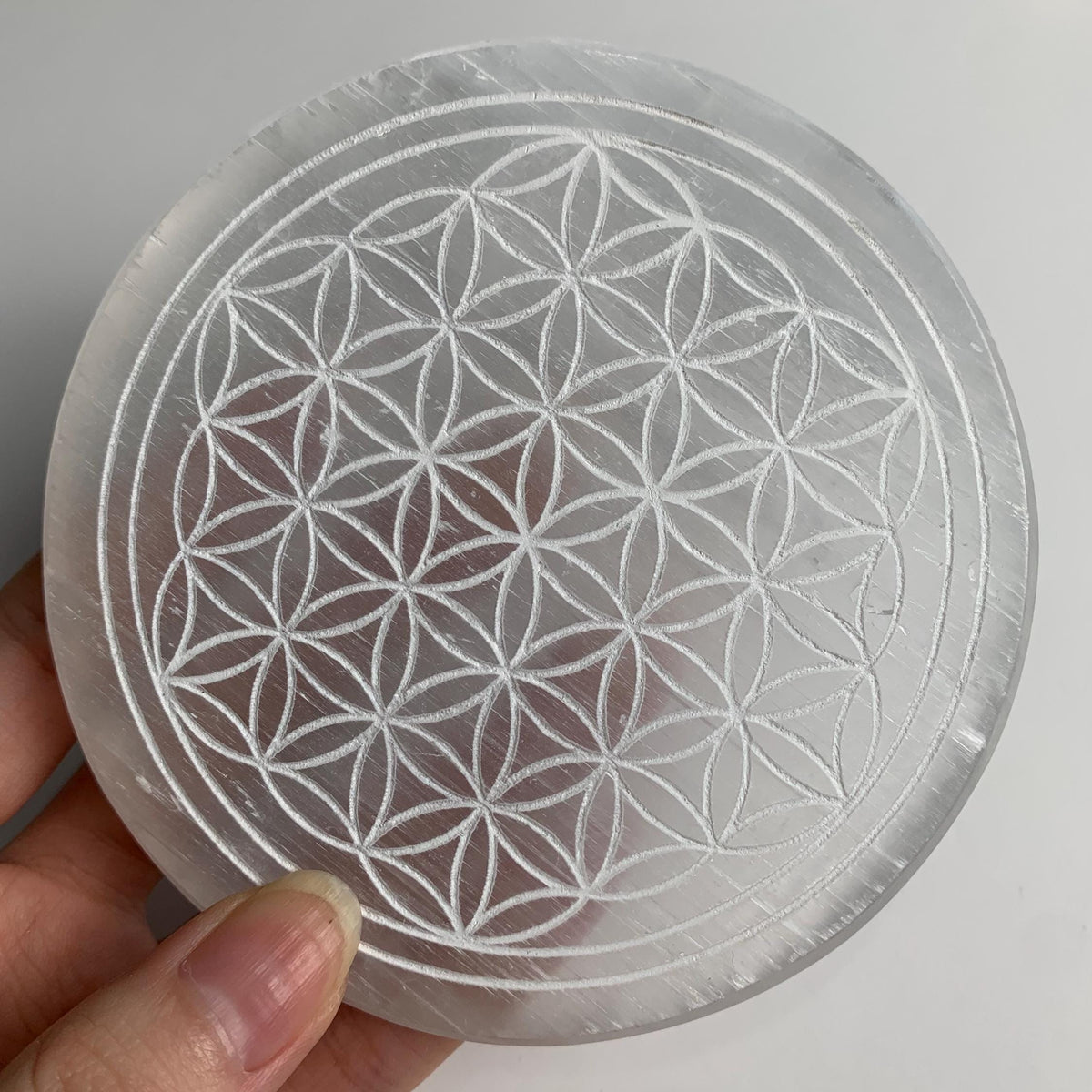 spiritual decor selenite plate with symbols