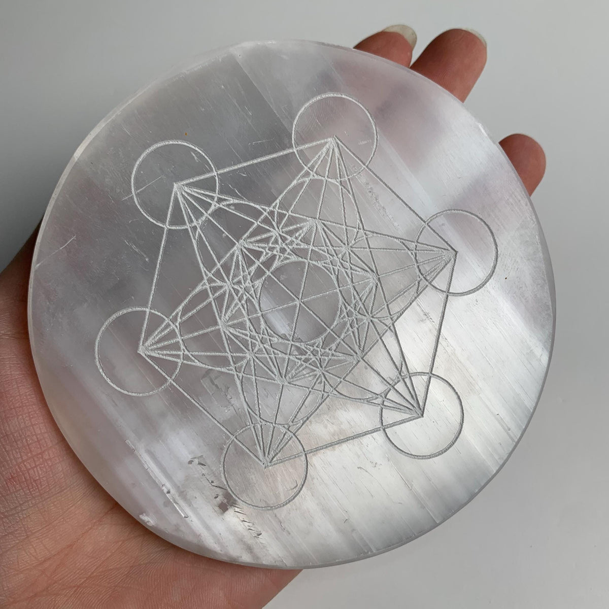 engraved selenite plate reiki energy tool