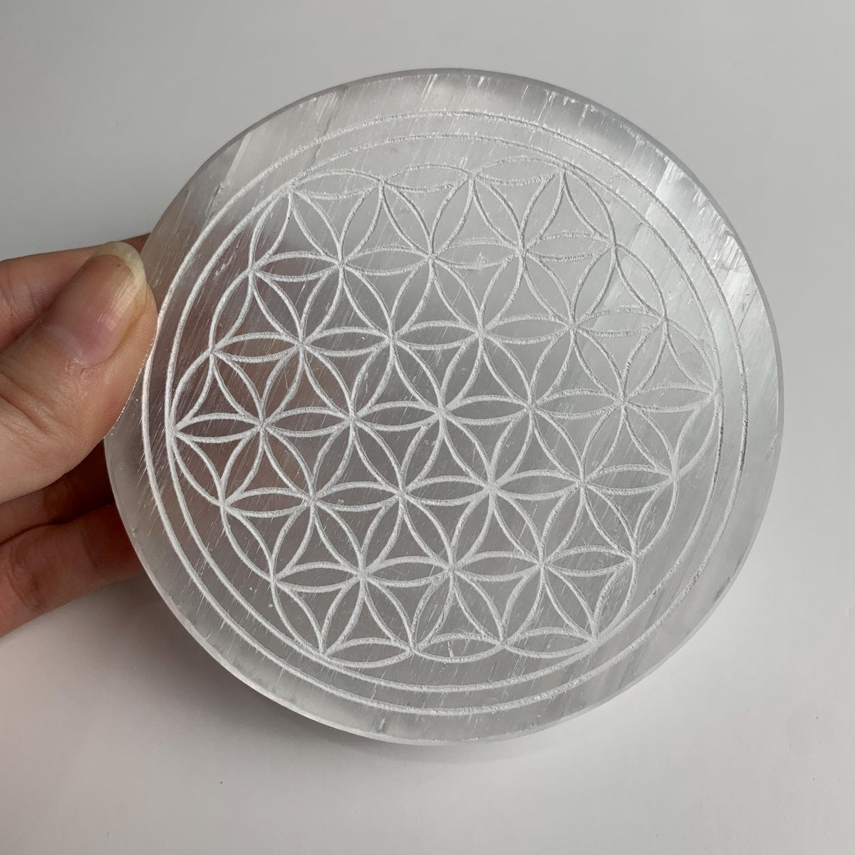 spiritual decor selenite plate with symbols