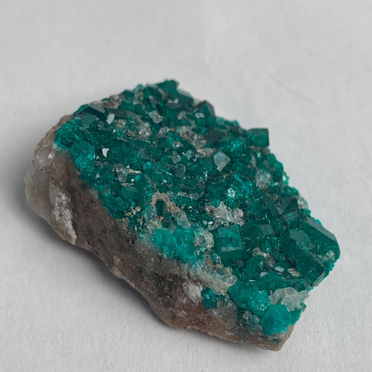 tsumeb namibia dioptase crystals covering rock matrix