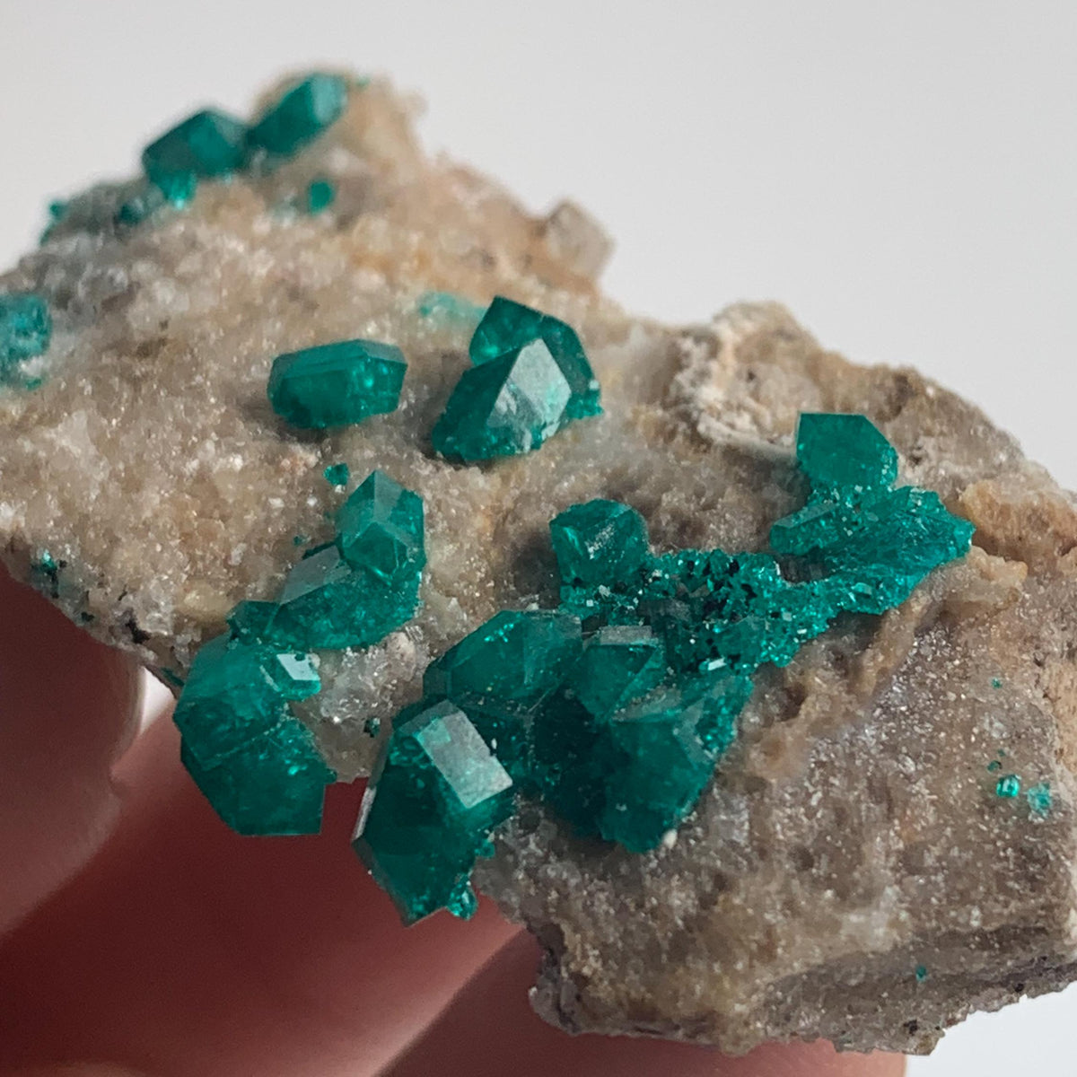 emerald green dioptase crystal specimen namibia