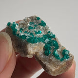vivid green dioptase crystals on rock matrix