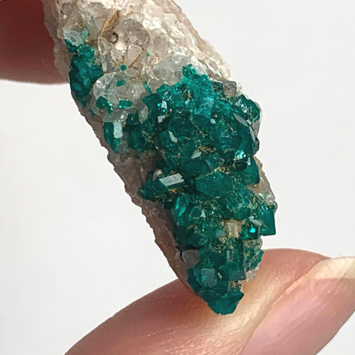 sparkling green dioptase cluster on matrix
