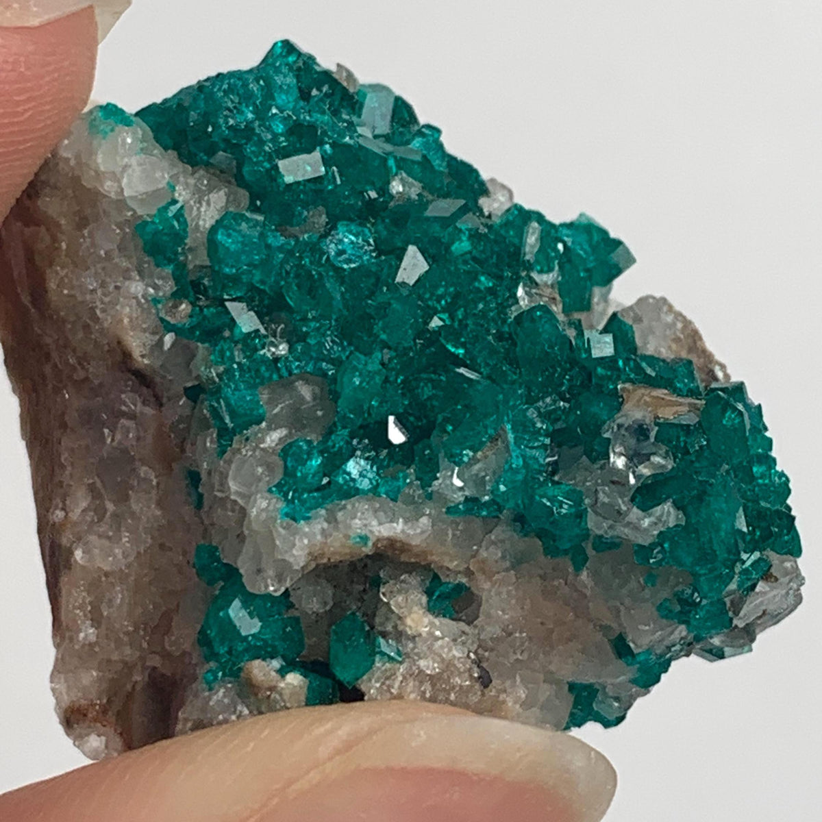 sparkling emerald dioptase crystal cluster rock