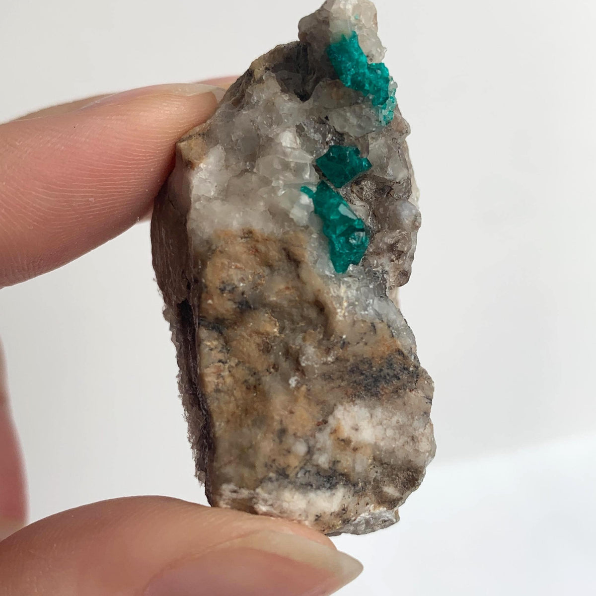 bright green dioptase crystals on host matrix