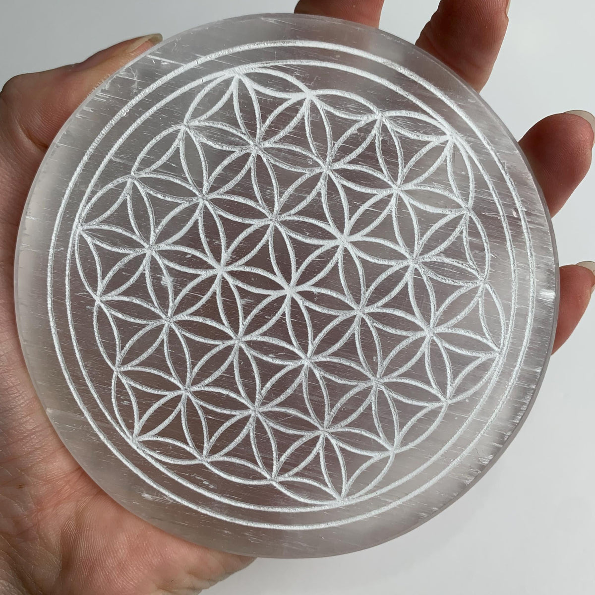 flower of life selenite crystal charging board