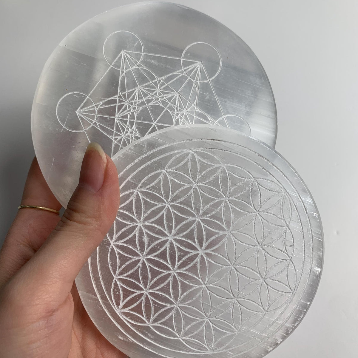 selenite charging plate metatron cube engraving