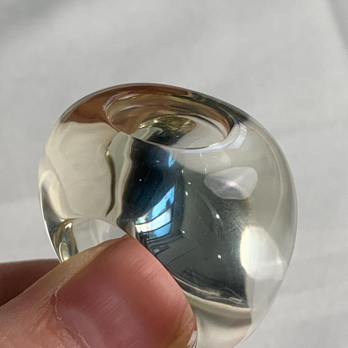 Unique architectural crystal ring made from a single piece of quartz