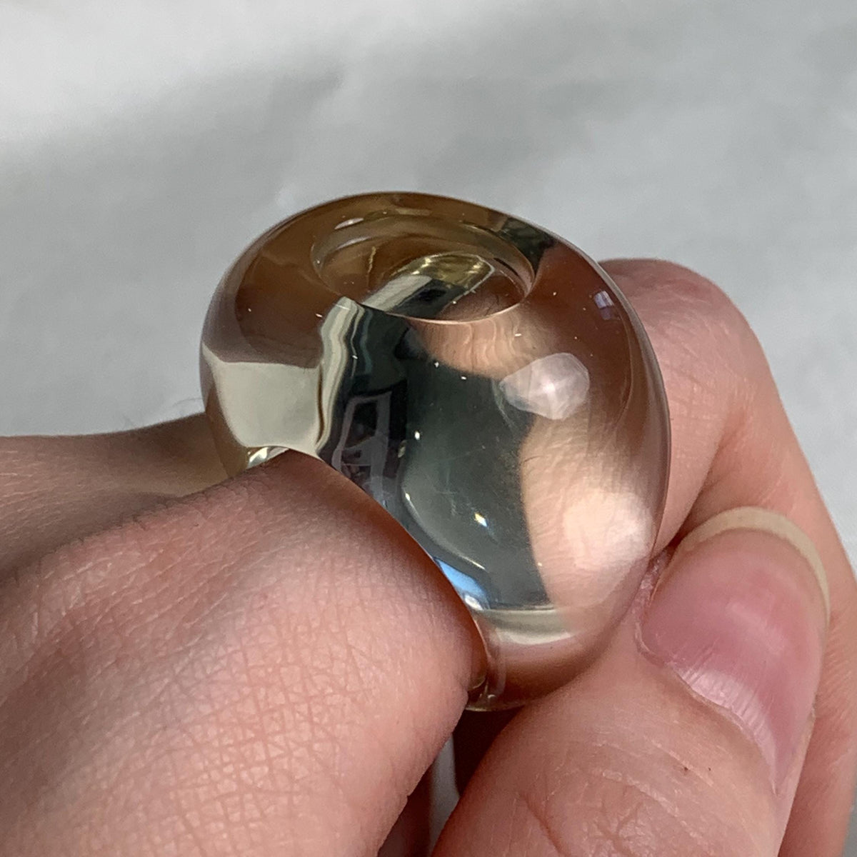 Large oval basin table yellow quartz cocktail ring with wide band