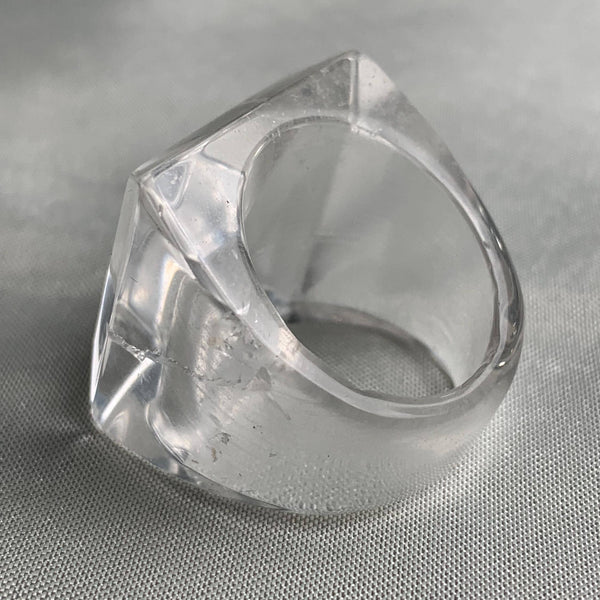 Oversized square crystal ring with polished pyramid face