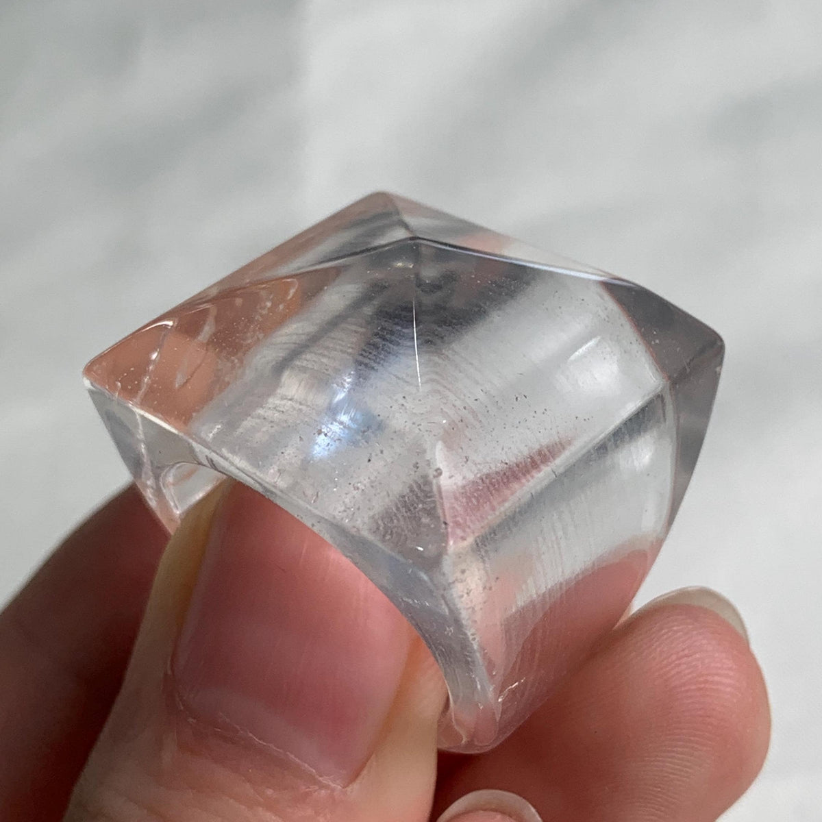 Clear quartz pyramid statement ring hand carved from solid stone
