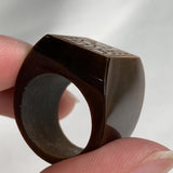 Bold chunky tiger eye ring with polished engraved face