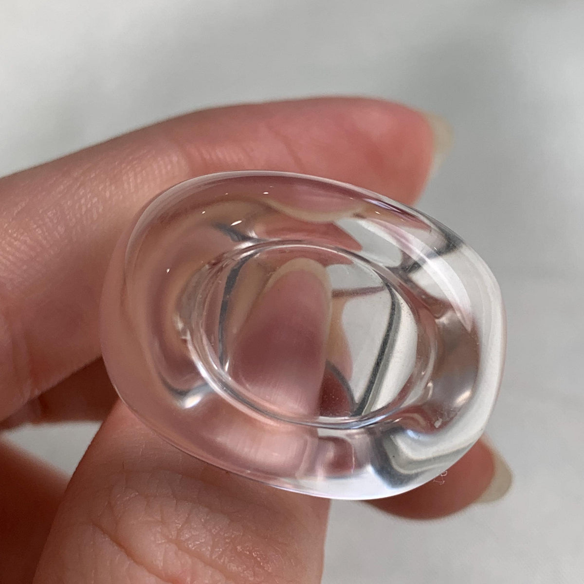 Clear quartz oval statement ring hand carved from solid stone