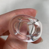 Clear quartz oval statement ring hand carved from solid stone