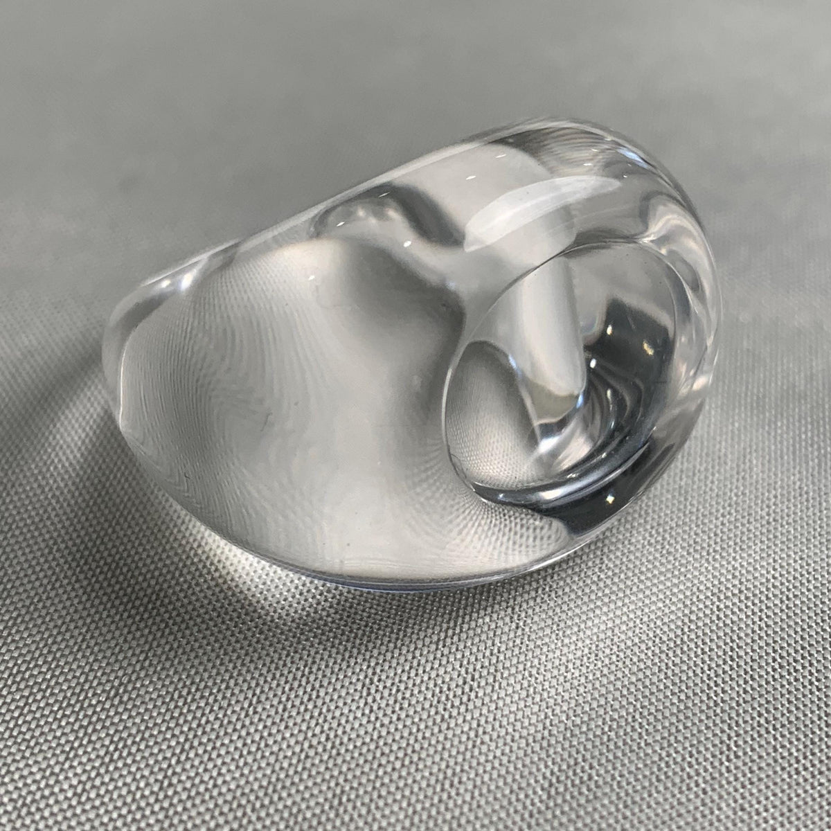 Boho designer clear quartz ring carved from solid crystal