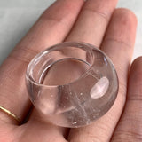 Clear quartz dome statement ring hand carved from solid stoneArtisan carved clear quartz ring with minimalist aesthetic