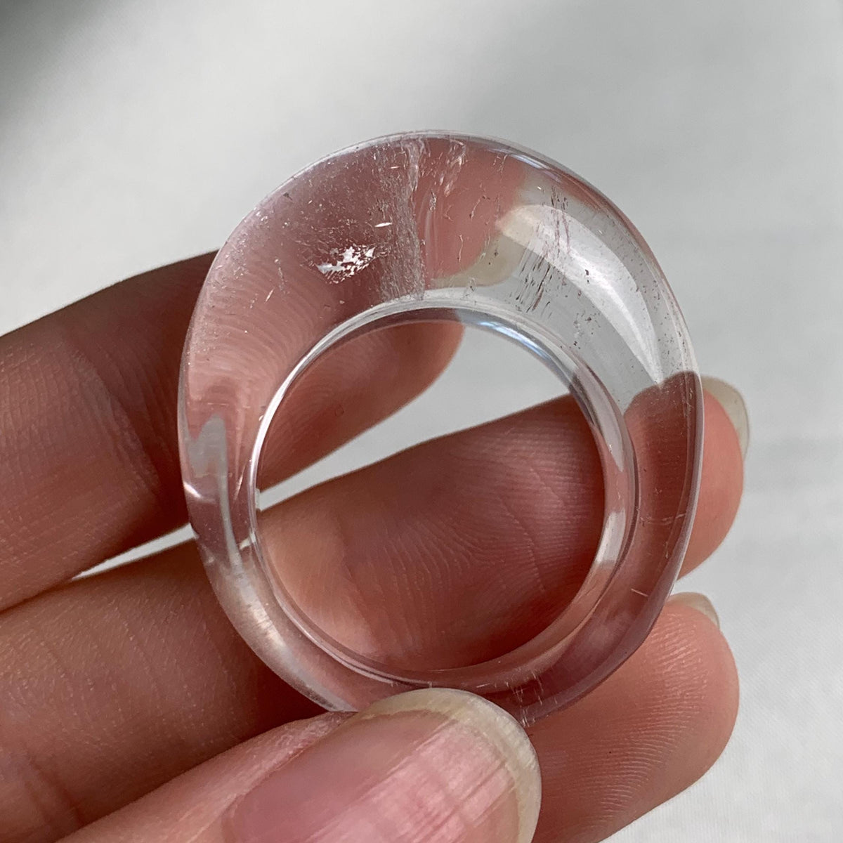 Boho designer clear quartz statement ring with soft curves